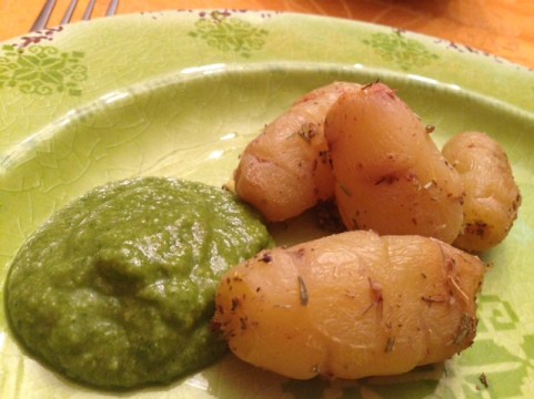 Tubérculos con pesto
